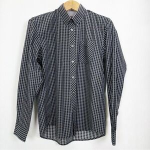 Ben Sherman Men’s Black and Grey Gingham Button‎ Down Shirt Size Large
